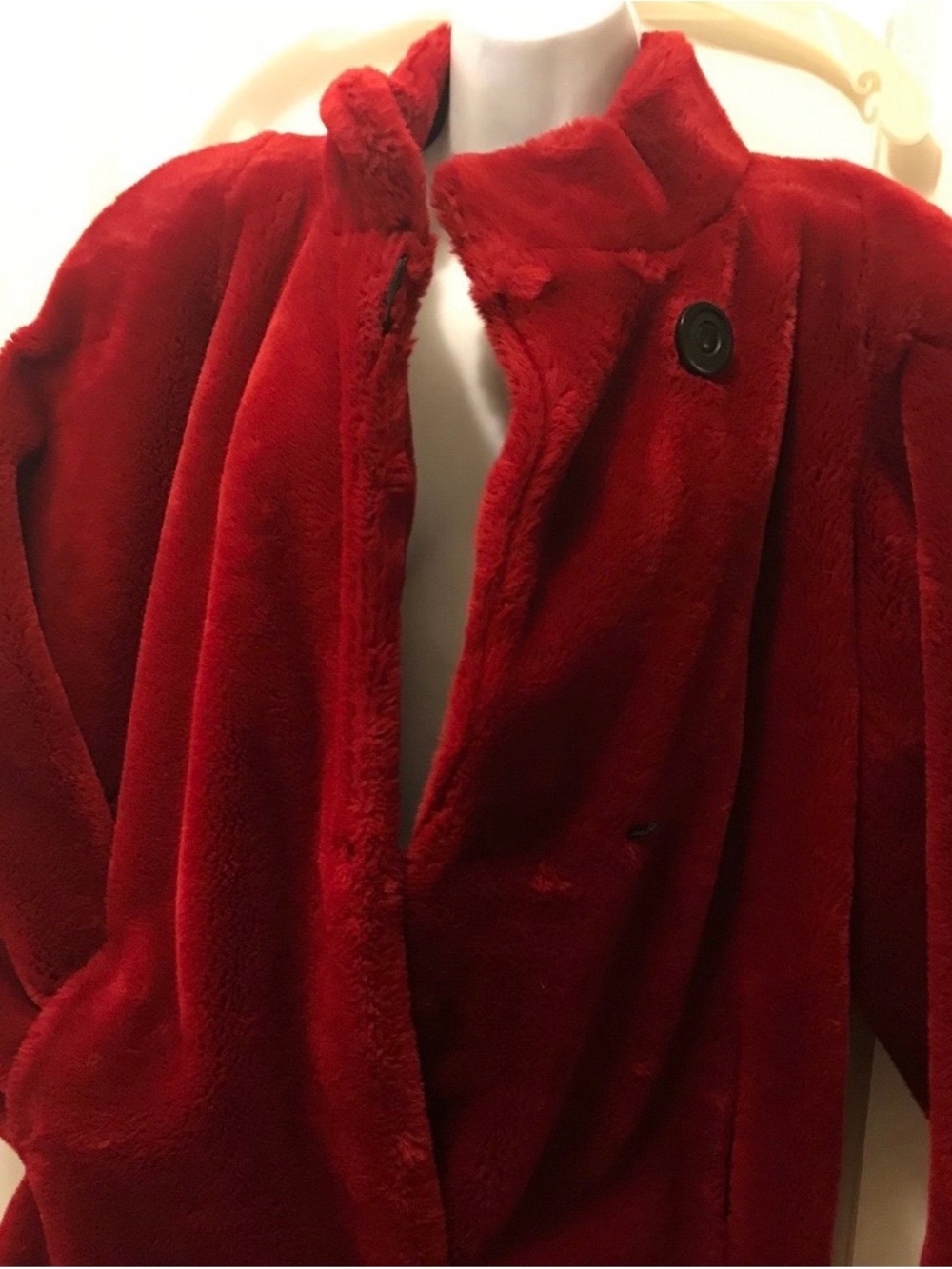 Vintage Red Faux Fur Coat - Women's Plush Jacket